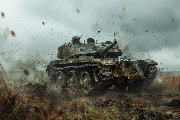 Un tanque se mueve a través del barro.