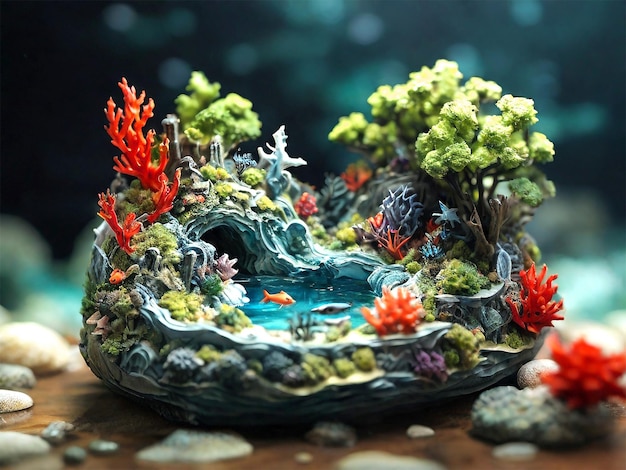 un tanque de peces con coral y corales en él
