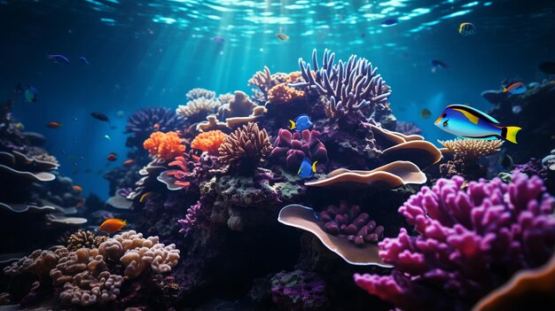 Foto un tanque de peces con corales y otra vida acuática