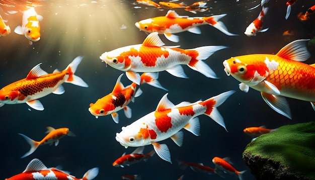 un tanque de peces con peces dorados nadando en el agua