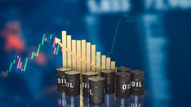 Los tanques de aceite y el gráfico de oro en la representación 3d de los antecedentes comerciales