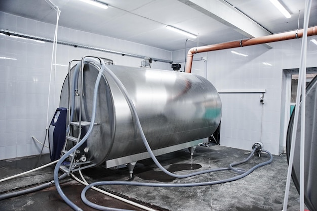 Tanques automatizados de leite de fazenda de vacas Máquina de ordenha moderna tecnologia de produção na fábrica