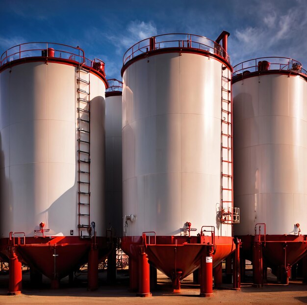 Foto tanques industriais de armazenamento de produtos químicos para líquidos numa fábrica de armazém