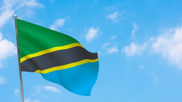 Tansania Flagge auf Pole. Blauer Himmel. Nationalflagge von Tansania
