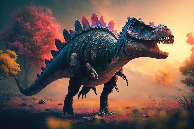 Tanycolagreus colorido dinosaurio peligroso en la exuberante naturaleza prehistórica por IA generativa