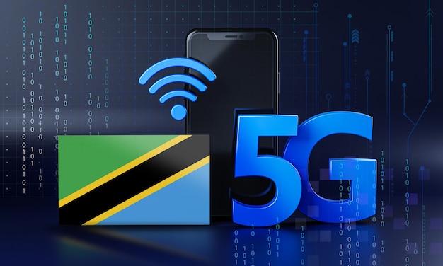 Tanzânia pronta para o conceito de conexão 5G. Fundo de tecnologia de smartphone de renderização 3D