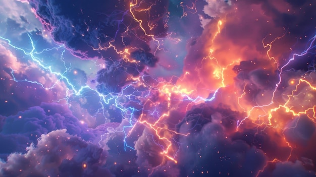 Tanzende Blitzschläge erzeugen einen lebendigen Technicolor-Himmel