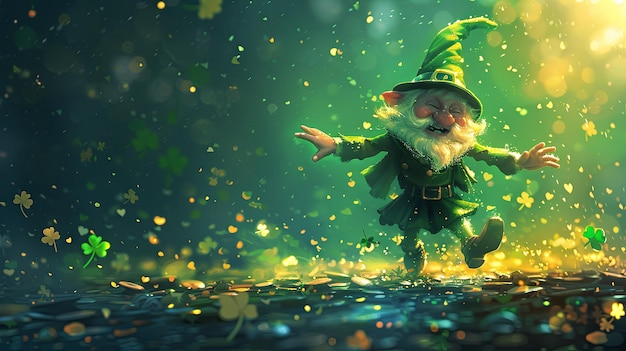 Tanzende Leprechaun-Cartoon für den St. Patrick's Day Hintergrund