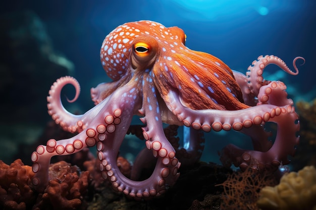 Tanzender Oktopus, getarnt in den Tiefen des Ozeans, generative IA