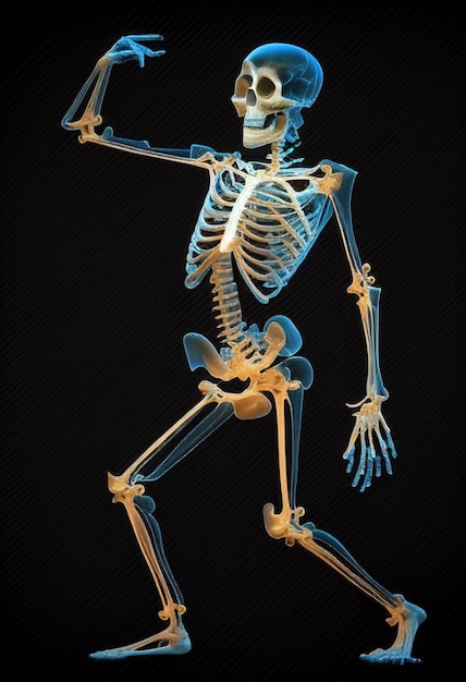 Tanzendes Skelett auf einem dunklen Hintergrund KI-generiert