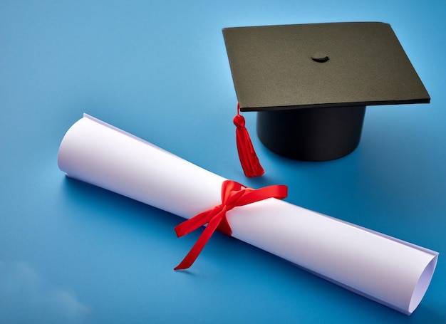 Tapa de graduación con borla de oro aislado sobre fondo blanco.