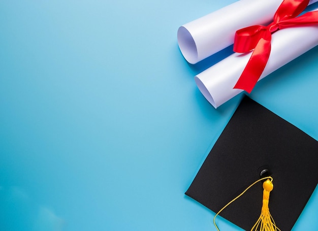 Foto tapa de graduación con borla de oro aislado sobre fondo blanco.