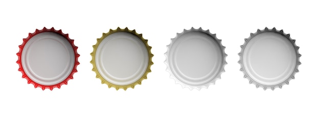 Foto tapas de cerveza coloridas aisladas sobre fondo blanco vista superior banner ilustración 3d