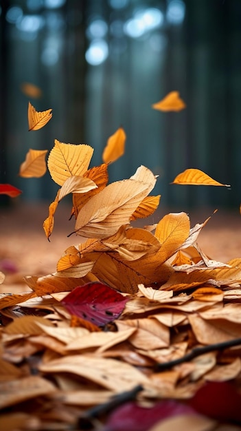 Tapeçaria de outono Folhas coloridas criam um terreno sazonal vibrante Papel de parede móvel vertical