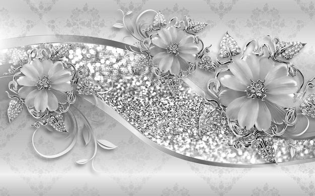 Tapete 3D Klassik Blume grau Nice