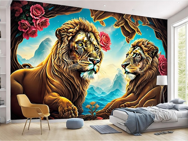 Tapete für das Wohnzimmer mit einem Löwen
