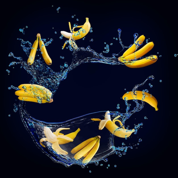 Tapete für Designer und Illustratoren saftige Fruchtbananen im Wasser