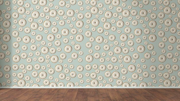 Foto tapete mit donut-muster und holzboden, 3d-rendering