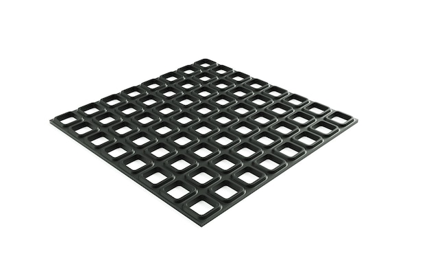 Tapete retangular moderno azul escuro com padrão geométrico cinza em fundo branco. 3d render