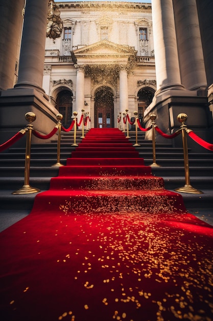 Foto tapete vermelho com confete dourado