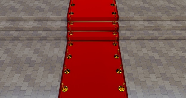 Tapete vermelho longo entre as barreiras de corda na entrada. caminho para o sucesso no tapete vermelho.
