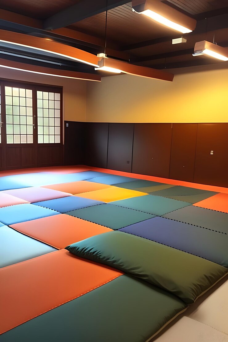 Foto tapetes de treinamento e artes marciais no dojo