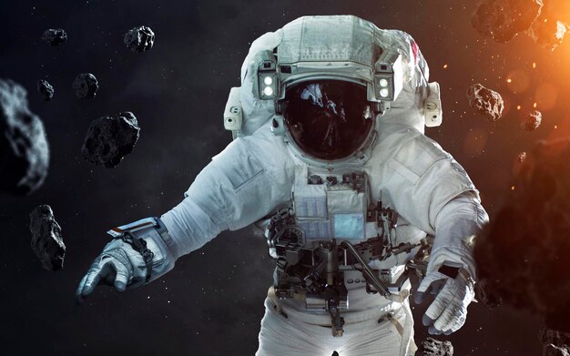 Foto tapferer astronaut beim weltraumspaziergang menschen im weltraum elemente dieses bildes von der nasa