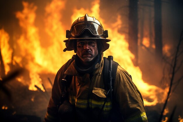 Tapferer Feuerwehrmann im Kampf gegen Waldbrände mit generativer KI