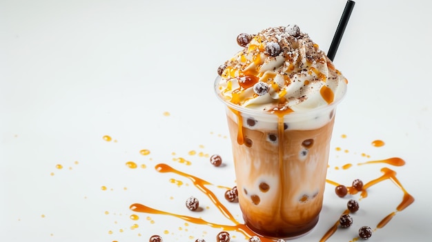 Tapioca boba bolas café frappe asiático bebida de café frío con bolas de tapioca azotadas generativo Ai