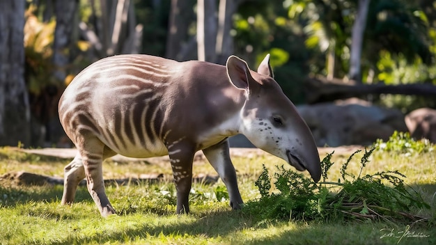 Foto tapir sudamericano en el hábitat natural hermosa especie de criatura en el zoológico