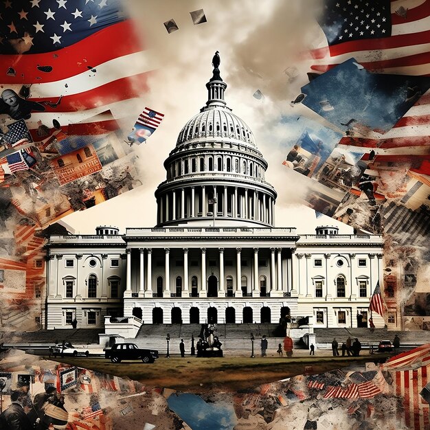 Tapiz de la casa blanca collage artístico que simboliza la historia del