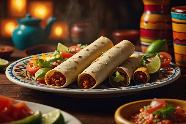 Foto taquitos en una escena de una cena texmex