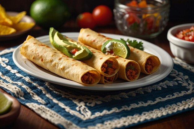 Foto taquitos servidos en una comida de estilo familiar