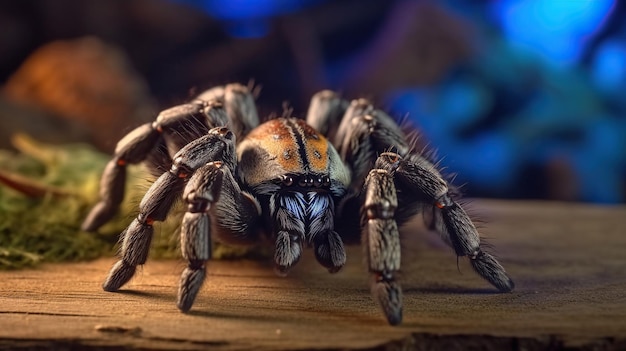 Tarantel auf einer wunderschönen Spinne aus Holz