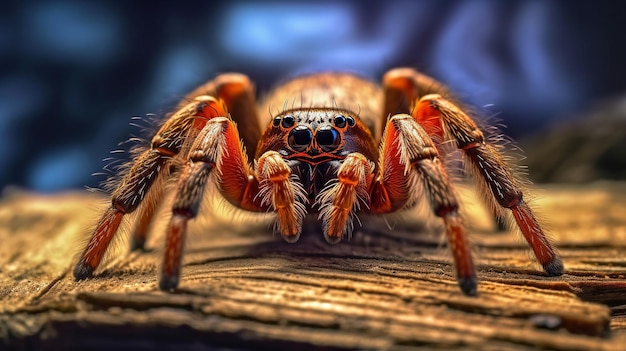 Tarantel auf einer wunderschönen Spinne aus Holz