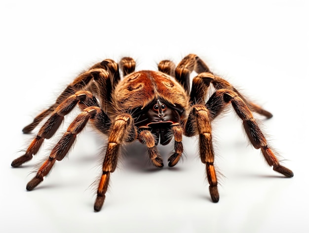 Tarántula grande vista de cerca sobre fondo blanco