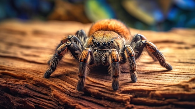 Tarántula en la hermosa araña de madera