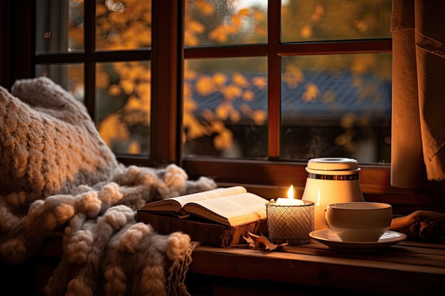 Una tarde cálida y cálida junto a la ventana.