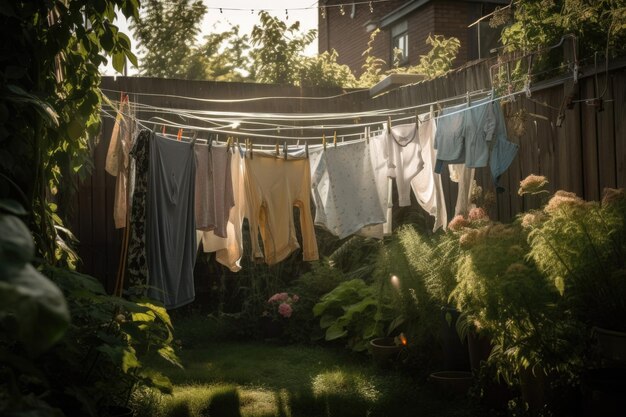 Tarde húmeda de verano con ropa que sopla en la brisa creada con ai generativo