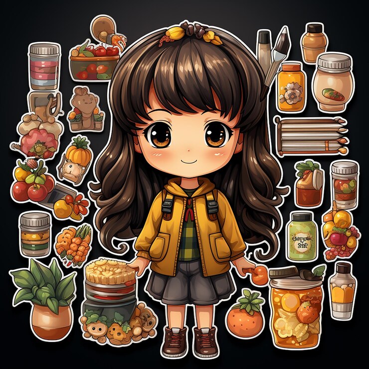 Foto tarjeta adhesiva de la chica linda de los dibujos animados