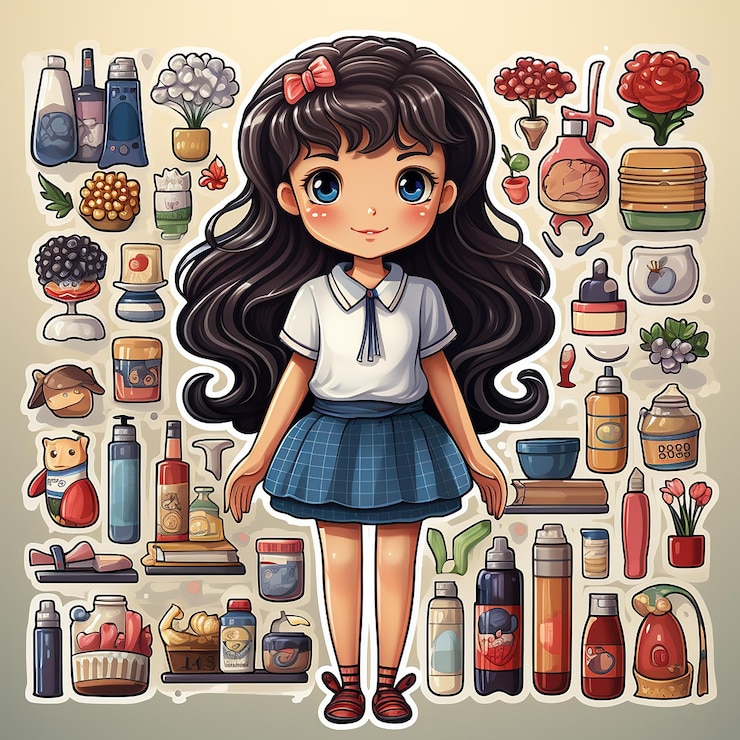 Foto tarjeta adhesiva de la chica linda de los dibujos animados
