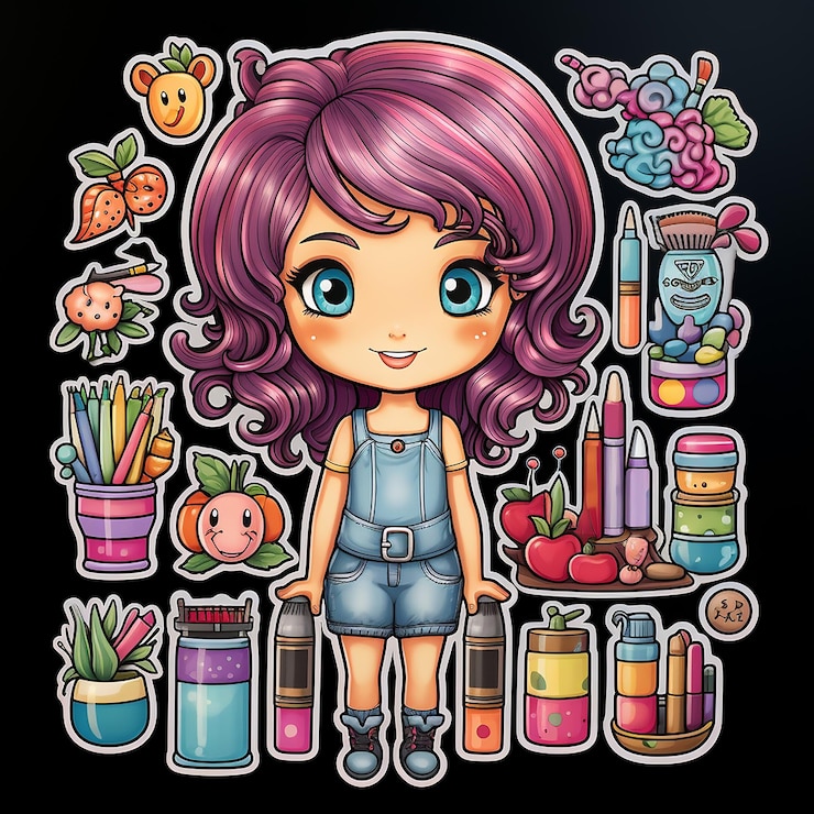 Foto tarjeta adhesiva de la chica linda de los dibujos animados
