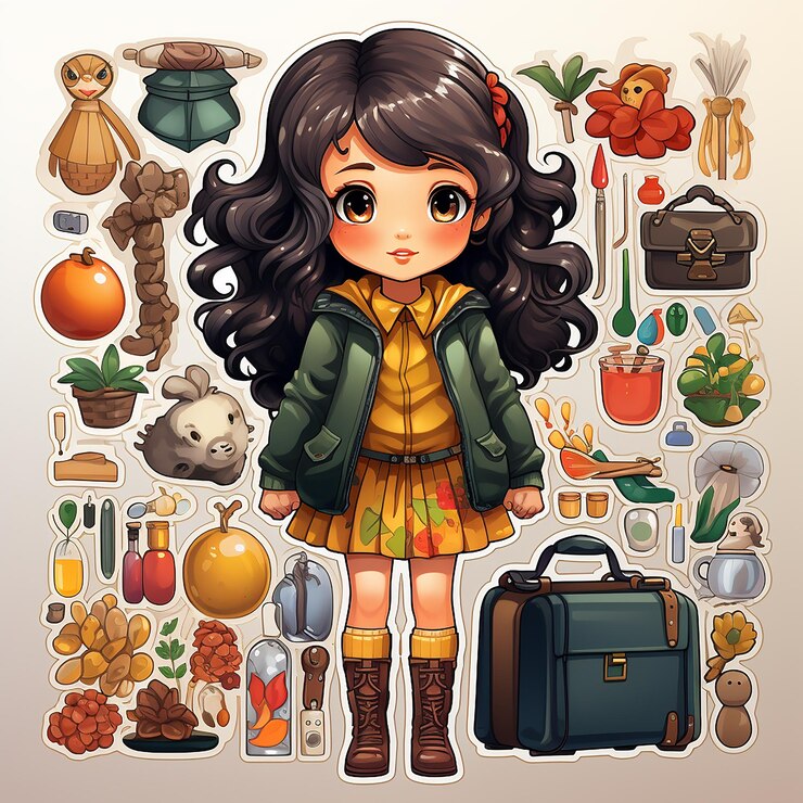 Foto tarjeta adhesiva de la chica linda de los dibujos animados