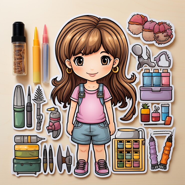 Foto tarjeta adhesiva de la chica linda de los dibujos animados