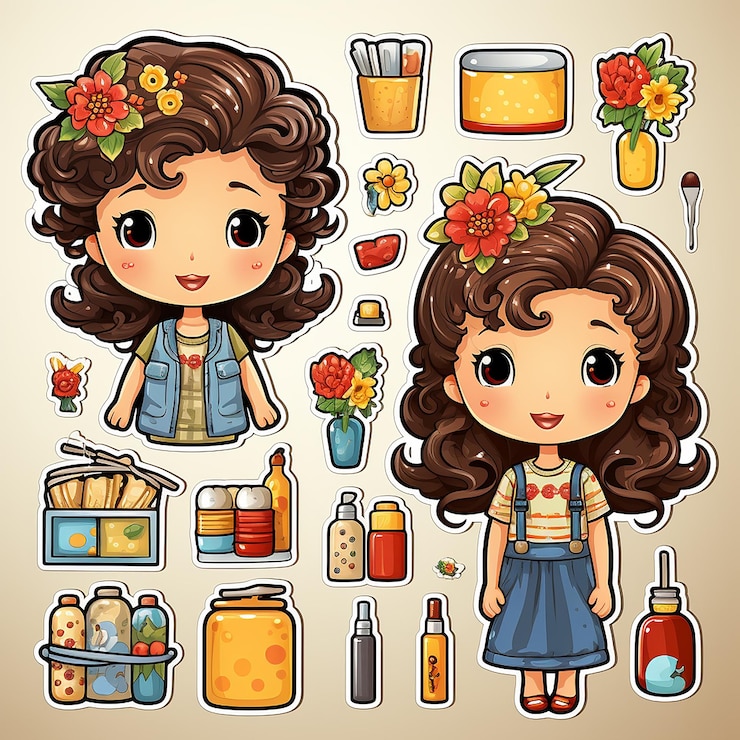 Foto tarjeta adhesiva de la chica linda de los dibujos animados