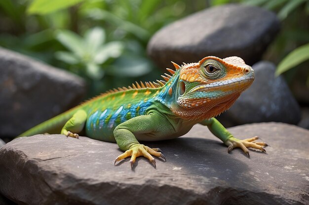 Tarjeta de afirmación Lagarto curioso disfrutando de la roca cálida IA generativa