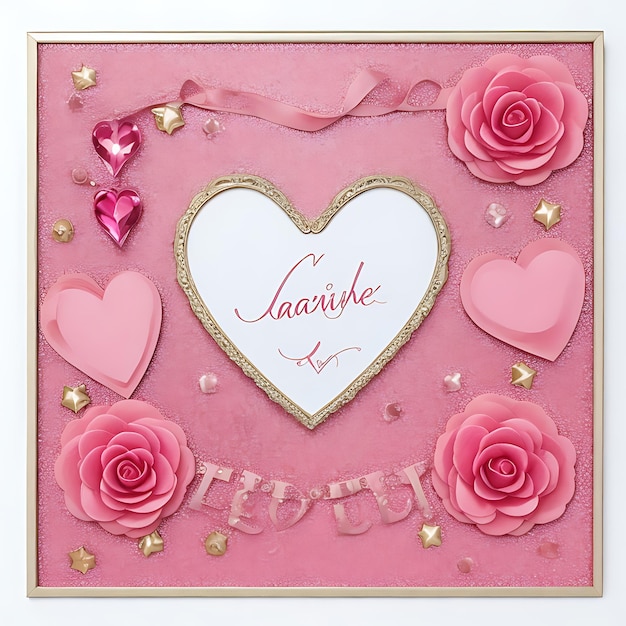 Tarjeta de amor febrero brillo para la fiesta marco de lujo rosa feliz AI