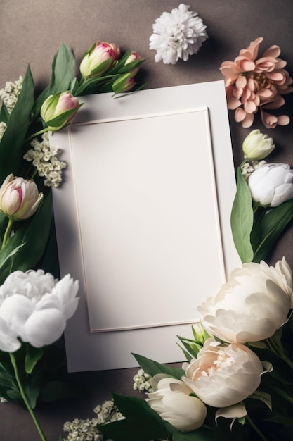 Tarjeta blanca con espacio de copia y flores creadas con tecnología generativa ai