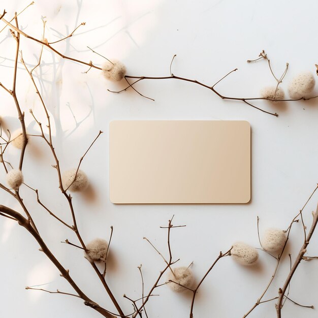 una tarjeta blanca sobre un fondo blanco con una flor blanca.