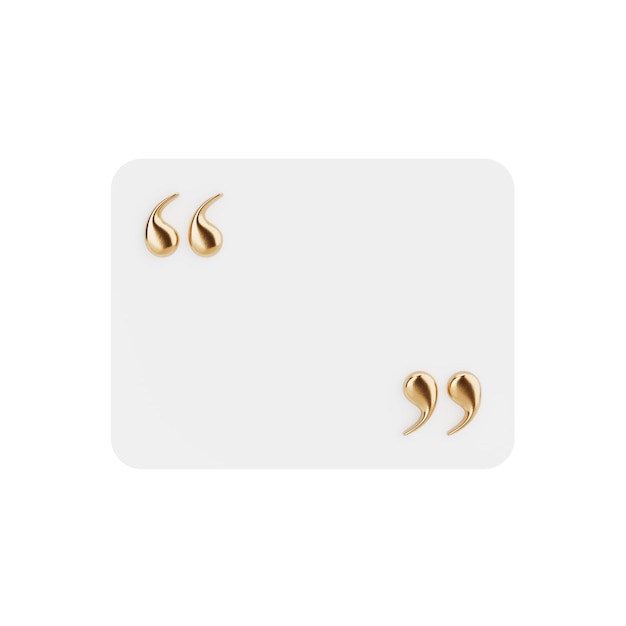 Tarjeta en blanco con citas doradas Renderizado en 3D